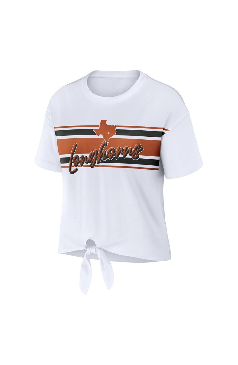 WEAR by Erin Andrews Women's WEAR by Erin Andrews White Texas Longhorns Striped Front Knot Cropped T-Shirt, Alternate, color, White