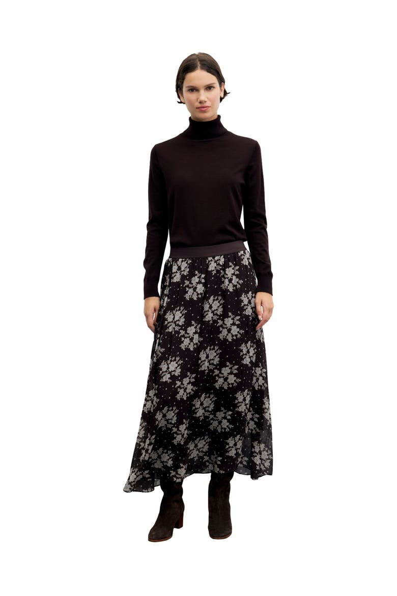 Tessy Floral Midi Skirt, Alternate, color, Brown