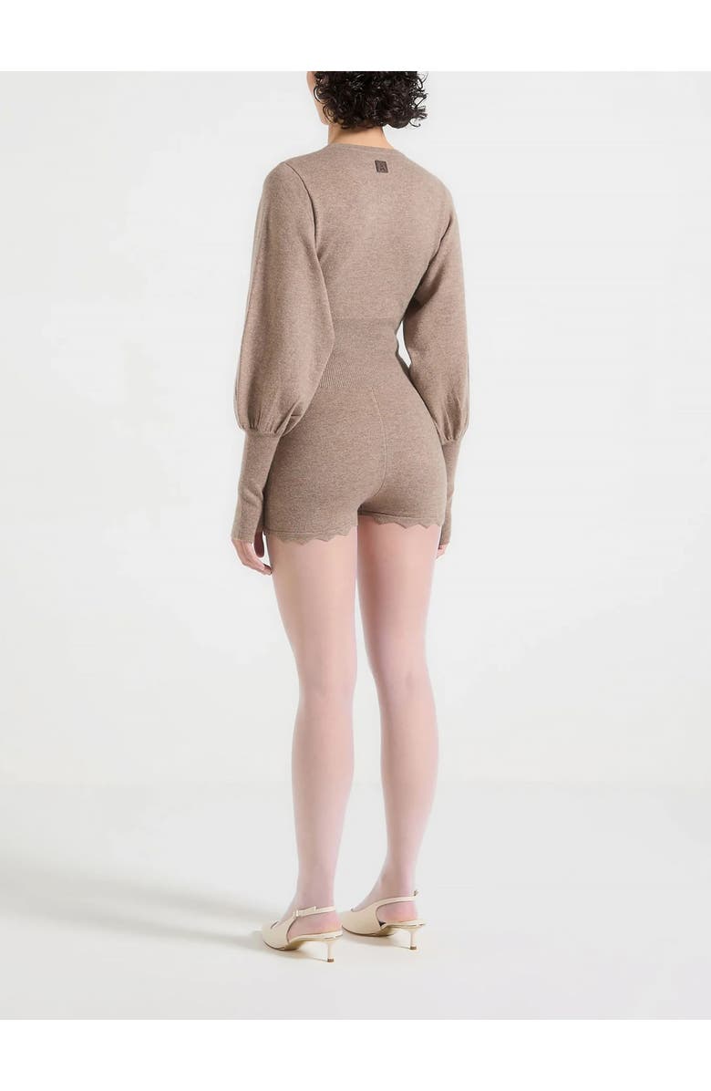 Manière De Voir Michele Knitted Scallop Hem Playsuit, Alternate, color, Taupe