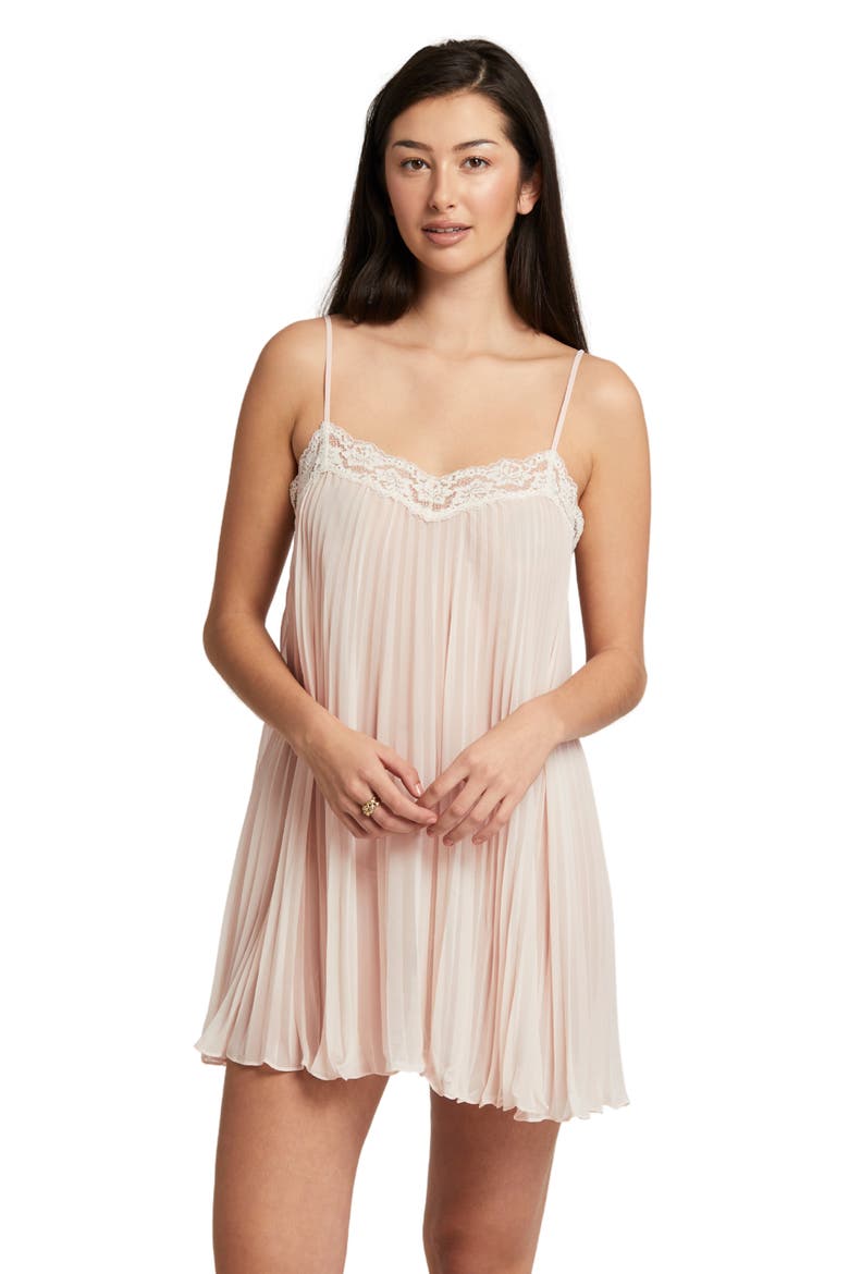 Lace Trim Pleat Chiffon Chemise, Alternate, color, BLUSH