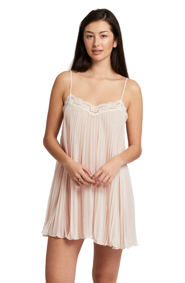 Rya Collection Lace Trim Pleat Chiffon Chemise, Alternate, color, Blush