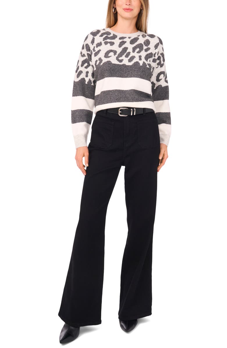 Vince Camuto Leopard Stripe Jacquard Sweater, Alternate, color, Silver Heather