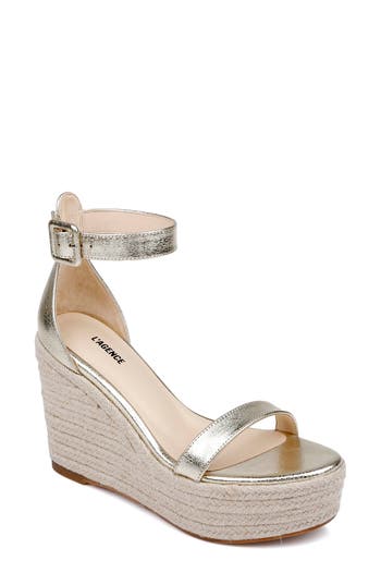 L'agence Avice Ankle Strap Espadrille Platform Wedge Sandal In Gold