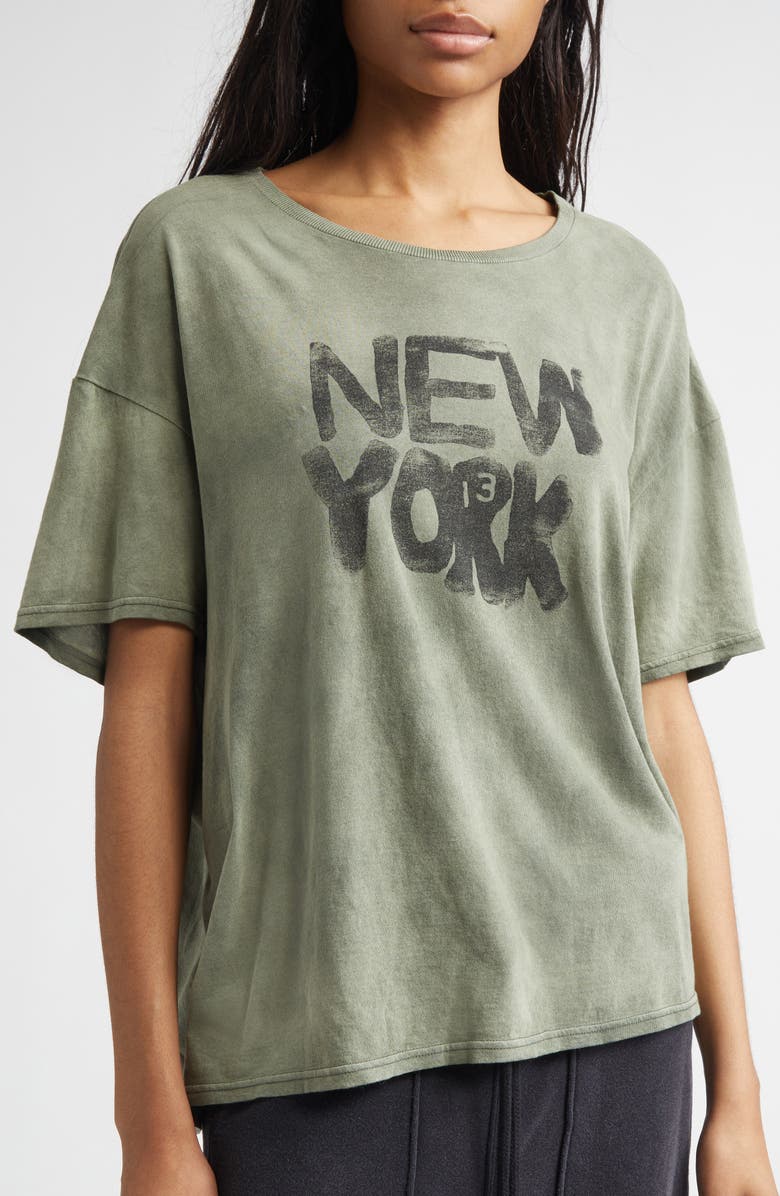 R13 Relaxed Fit NY Cotton & Cashmere Graphic T-Shirt, Alternate, color, Olive
