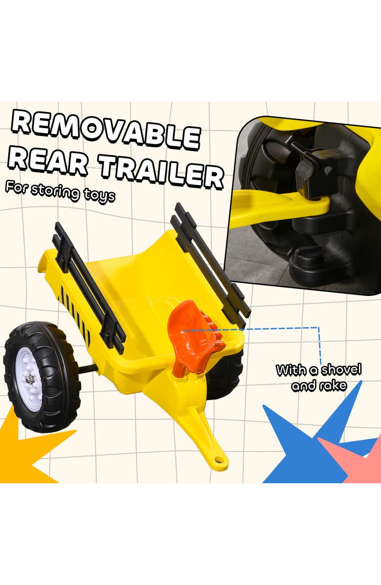 Aosom Kids Ride on Farm Tractor with Trailer, Tools, Horn, Alternate, color, Yellow