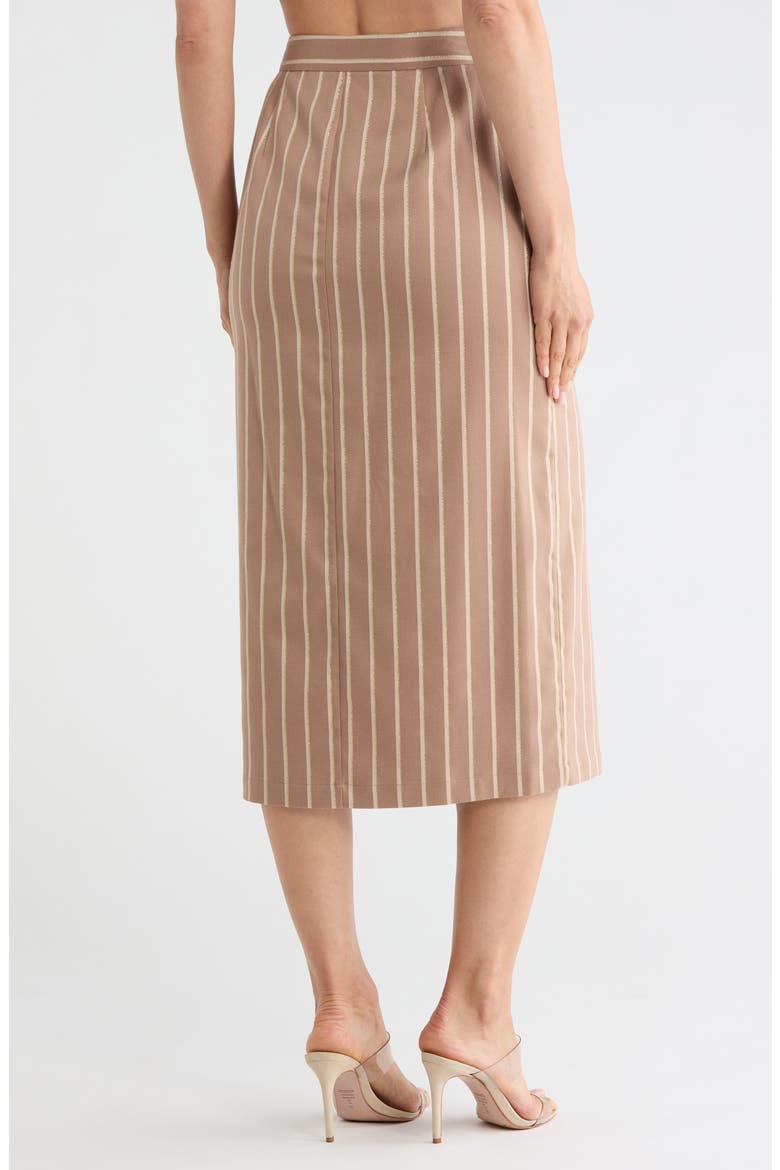 Madonna Stripe Front Slit Midi Skirt, Alternate, color, CHOCOLATE MALT/ ECRU/ GOLD