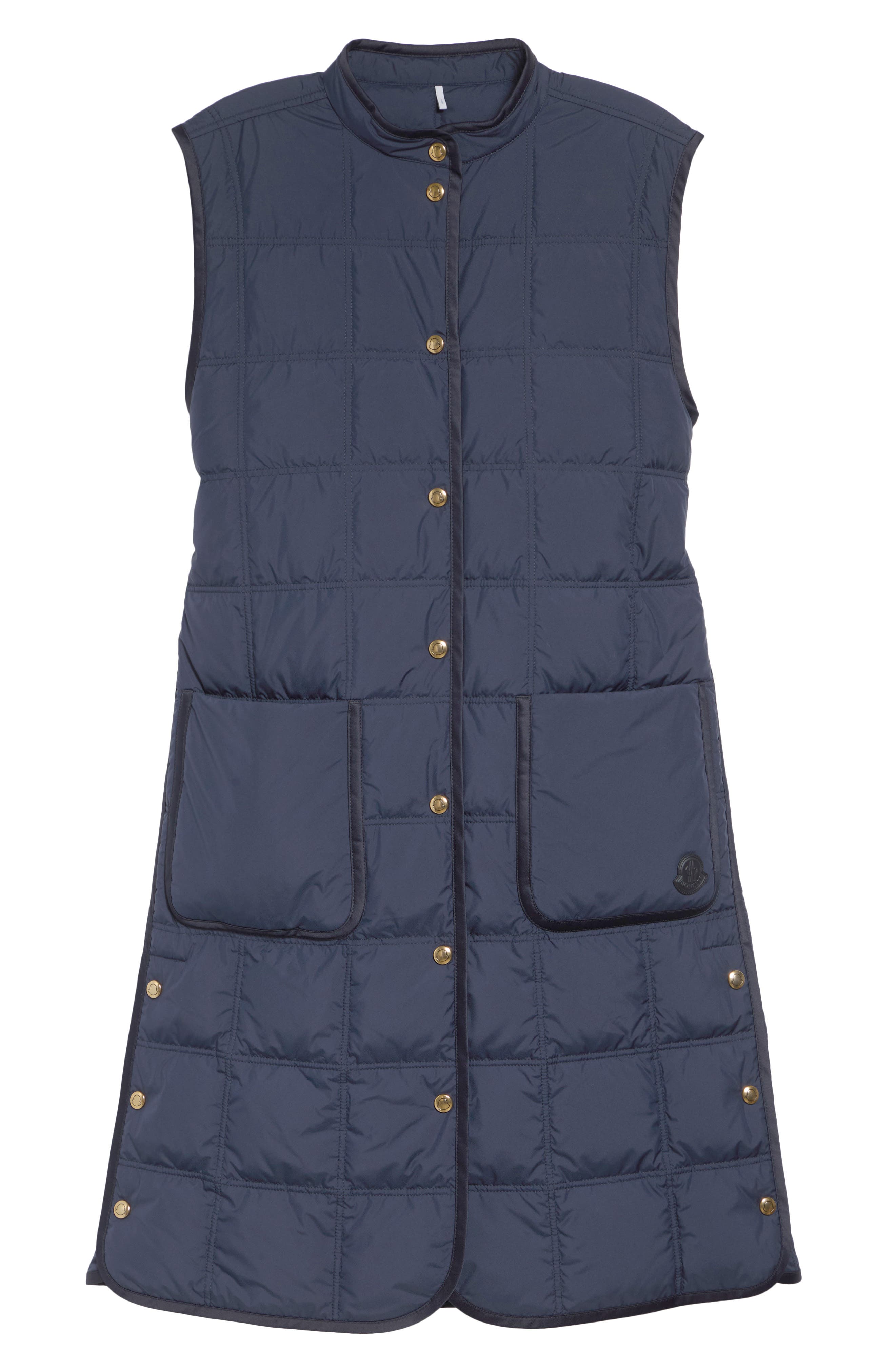 Moncler Cygnette Long Quilted Down Vest In Blue