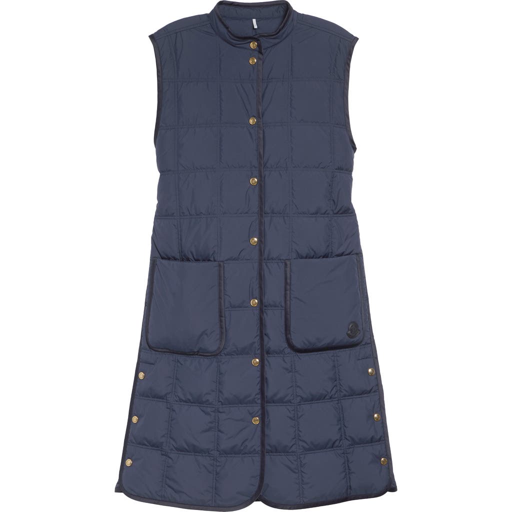Moncler Cygnette Long Quilted Down Vest In Blue