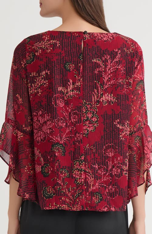 Kasper Print Ruffle Sleeve Top In Multi