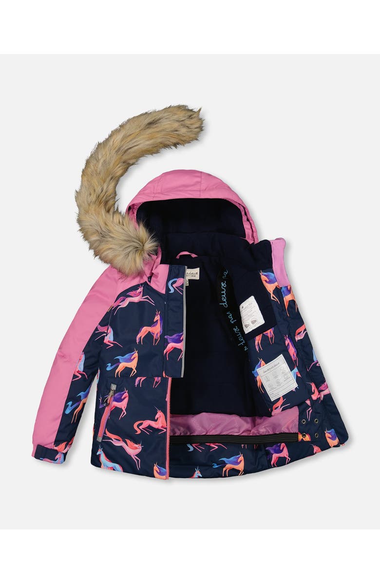 Deux par Deux Little Girl's Two Piece Snowsuit Mauve Printed Unicorns, Alternate, color, 