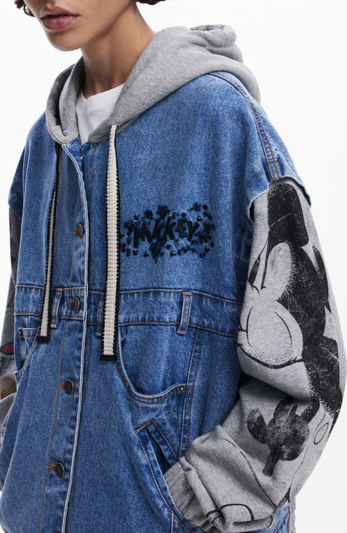 Shop Desigual Mickey Mouse Hooded Denim Trucker Jacket In Medium Blue
