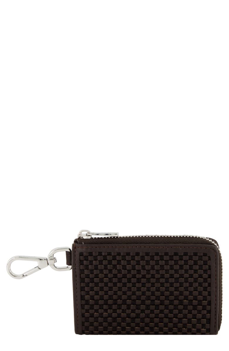 Vince Woven Zip Card Case, Main, color, Cacao/ Black