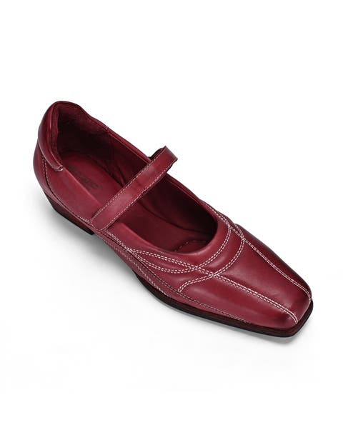 Folk Genuine Leather Artisanal Contrast Stitch Mary Jane Heel