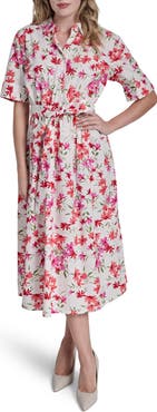 DKNY Floral Elbow Sleeve Cotton Shirtdress