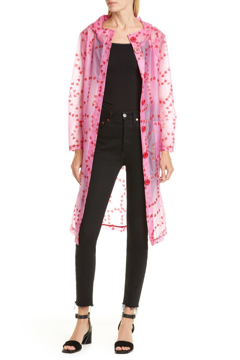Jack Heart Print Translucent Raincoat, Main, color, HOT PINK STRING OF HEARTS