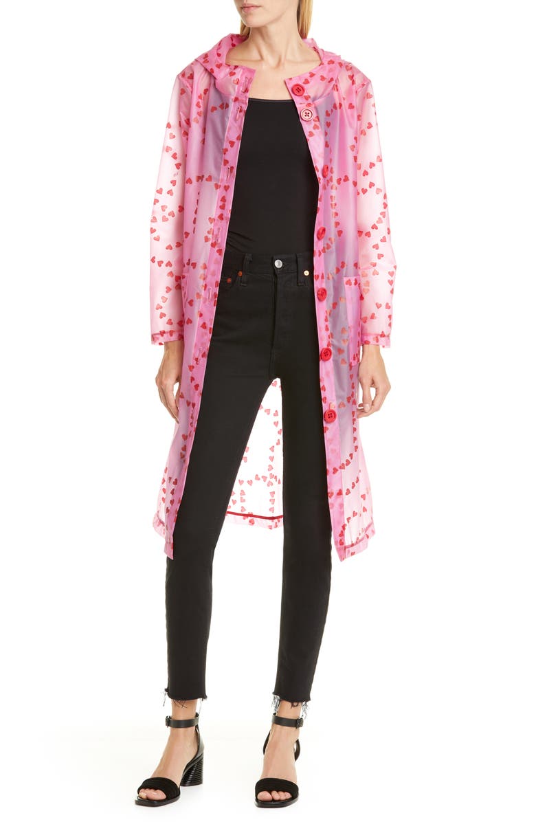 HVN Jack Heart Print Translucent Raincoat, Main, color,
