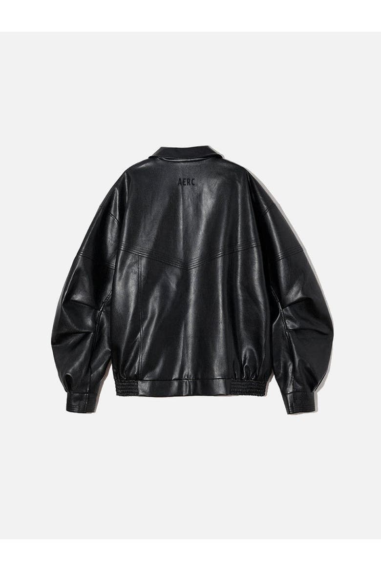 Zip Up Ruched Leather Jacket, Alternate, color, Black