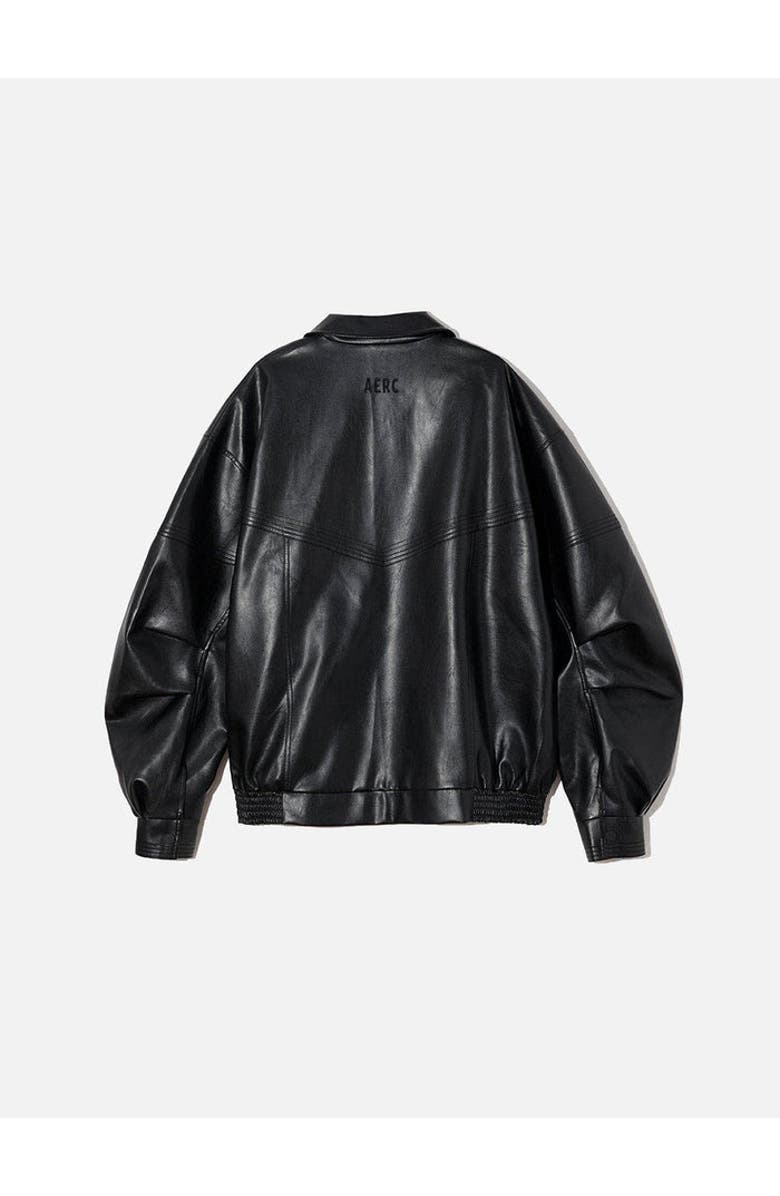 AELFRIC EDEN Zip Up Ruched Leather Jacket, Alternate, color, Black