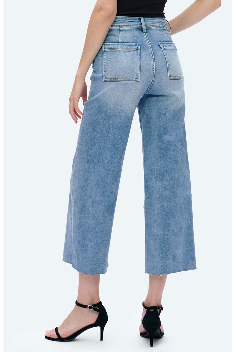Seamed High Waist Raw Hem Crop Wide Leg Jeans, Alternate, color, ICE BLUE