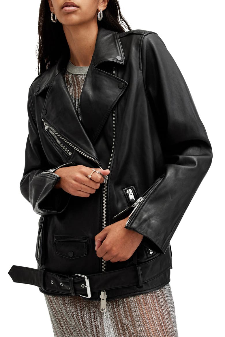 Billie Leather Biker Jacket, Alternate, color, BLACK