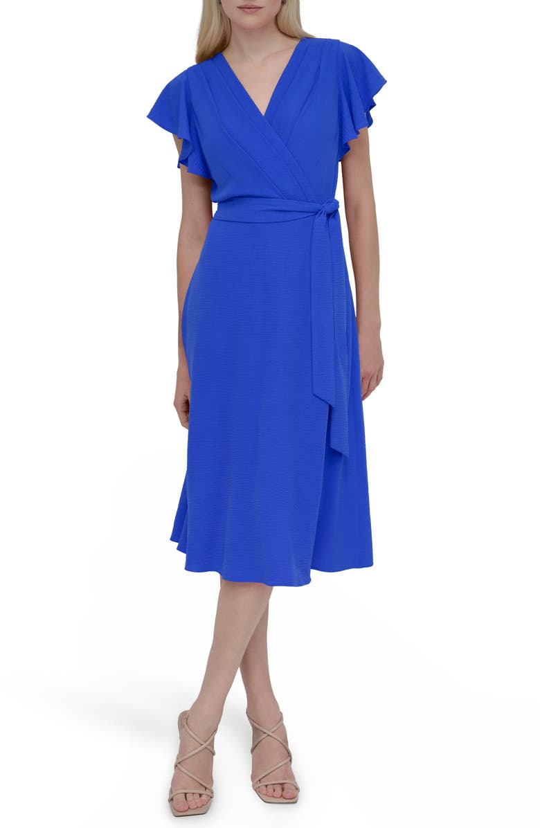 DKNY Flutter Sleeve Midi Dress, Main, color,
