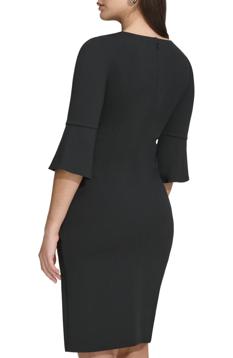 Kensie Elbow Length Bell Sleeve Sheath Dress, Alternate, color, Black