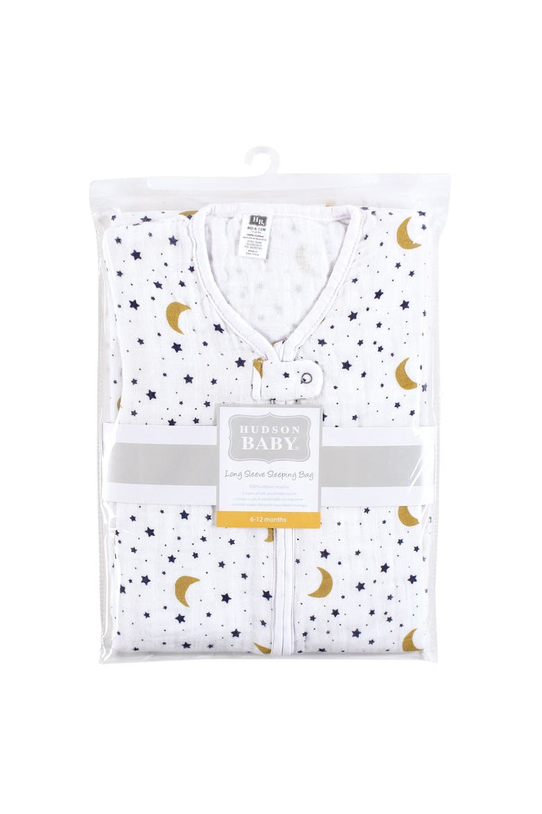 Long-Sleeved Muslin Wearable Sleep Garment, Alternate, color, Moon
