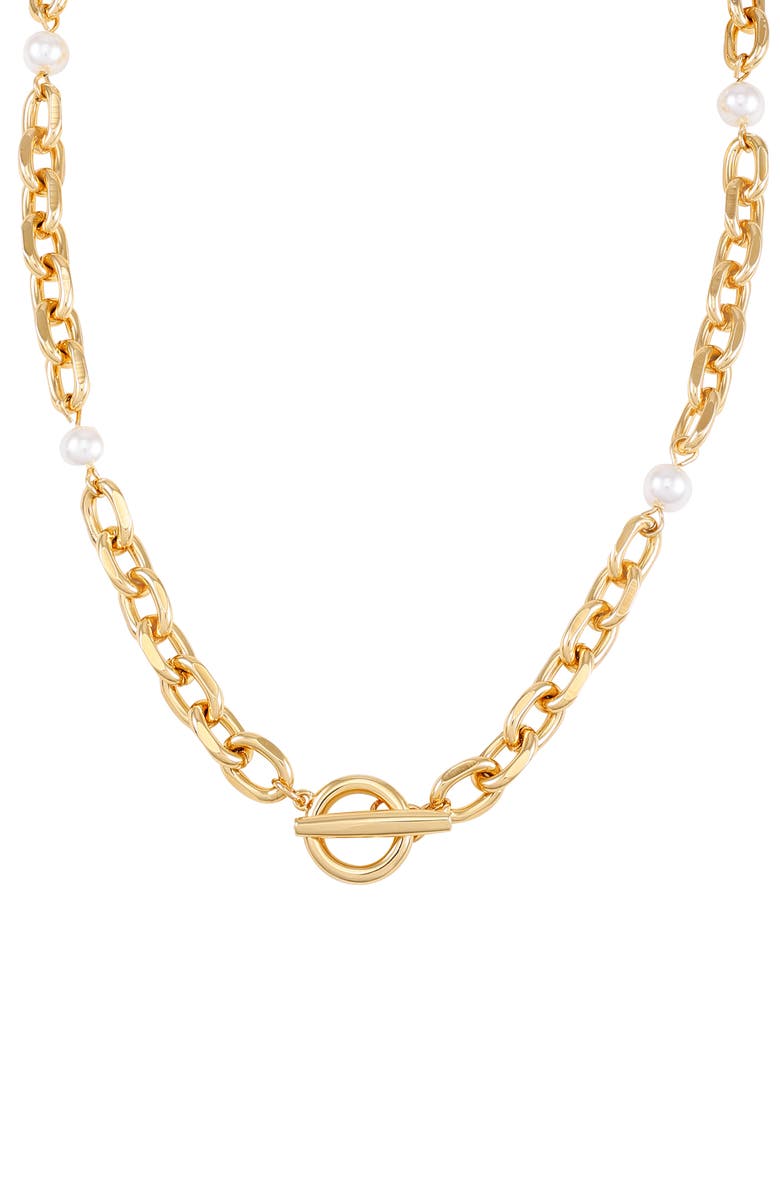 Vince Camuto Faux Pearl Station Toggle Necklace, Main, color, Gold Tone