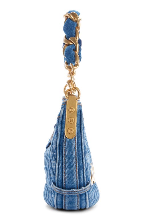 Balmain 1945 Soft Moon Quilted Denim Hobo Bag In 6ff Denim