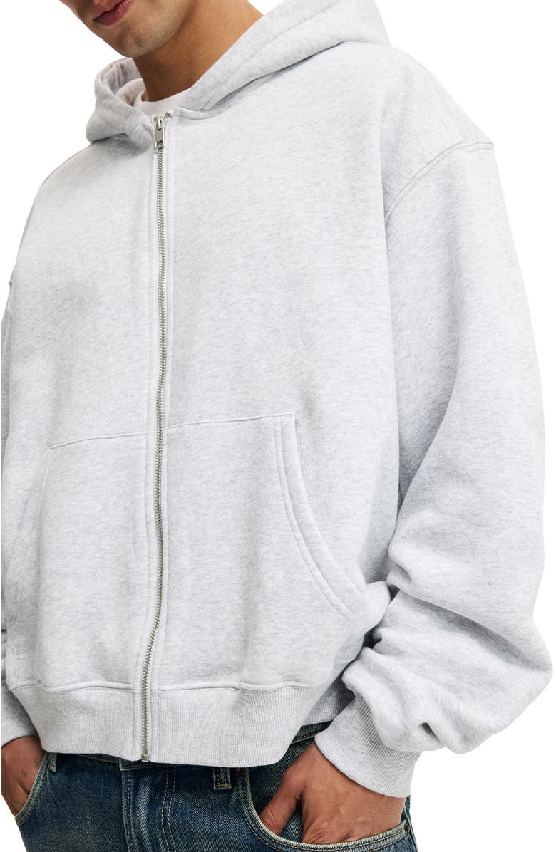 Cotton On Men's Cropped Zip Up Hoodie, Alternate, color, Grey Marle