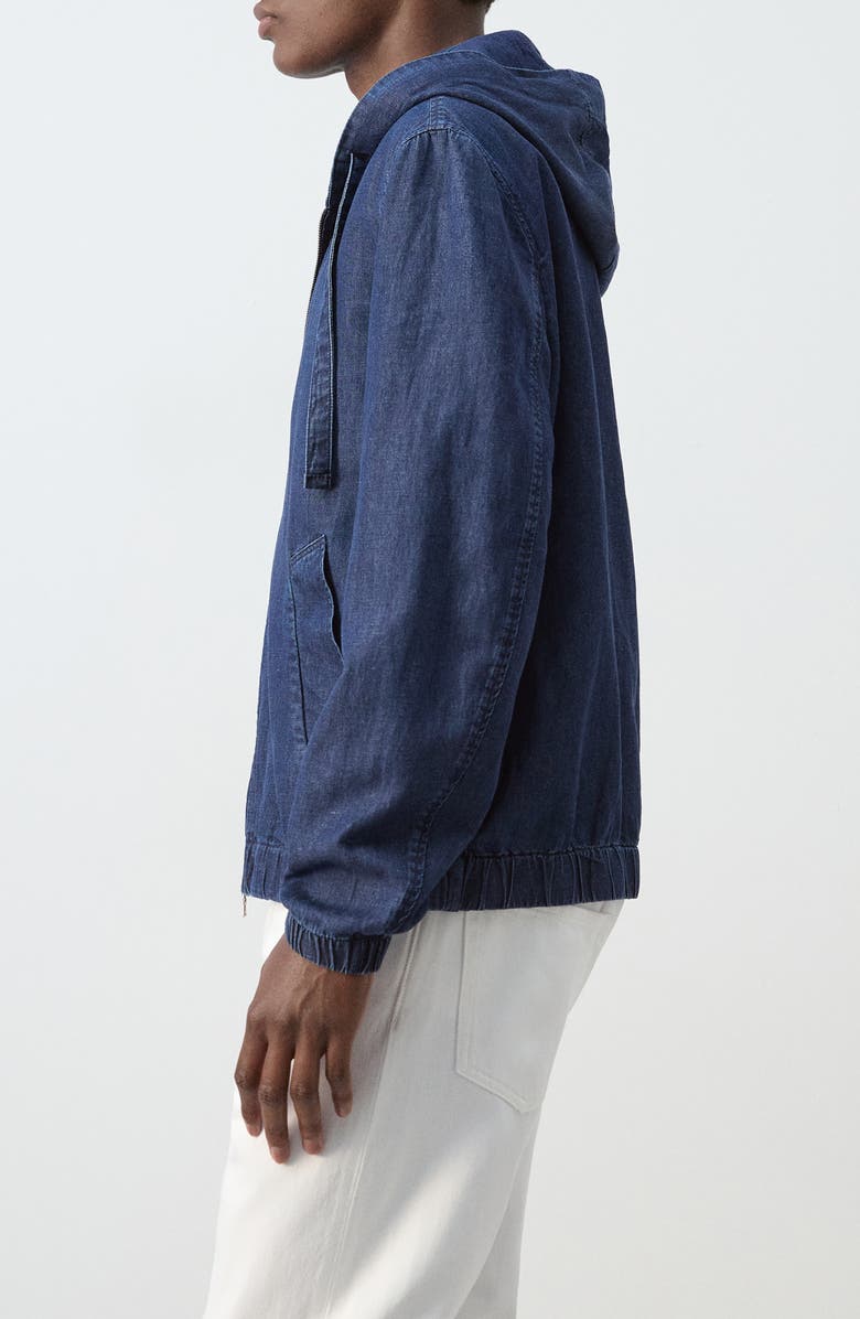 MANGO Hooded Denim Zip Jacket, Alternate, color, Ink Blue