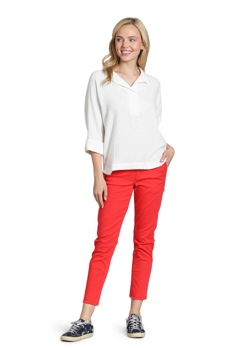 Textured High-Low Popover Top, Alternate, color, WHITE