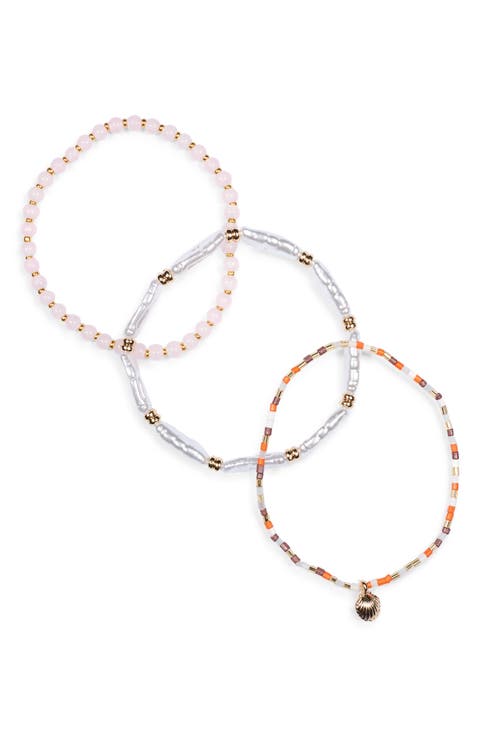 Set of 3 Faux Pearl Beaded Stretch Bracelets