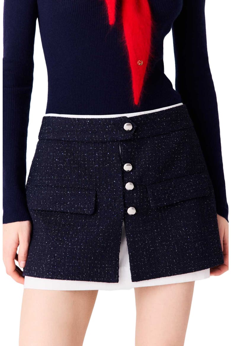 Contrast tweed shorts, Alternate, color, Navy