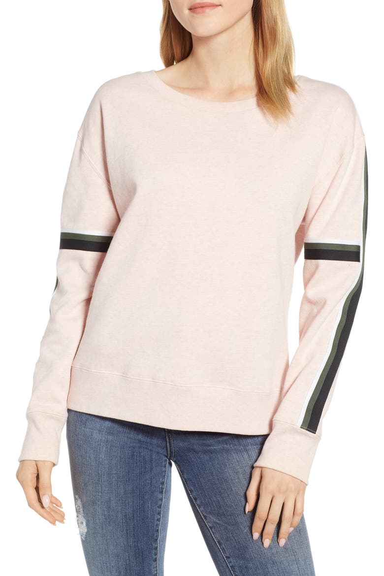 Backtrack Sport Stripe Sweatshirt, Main, color, HEATHER PINK FIZZ