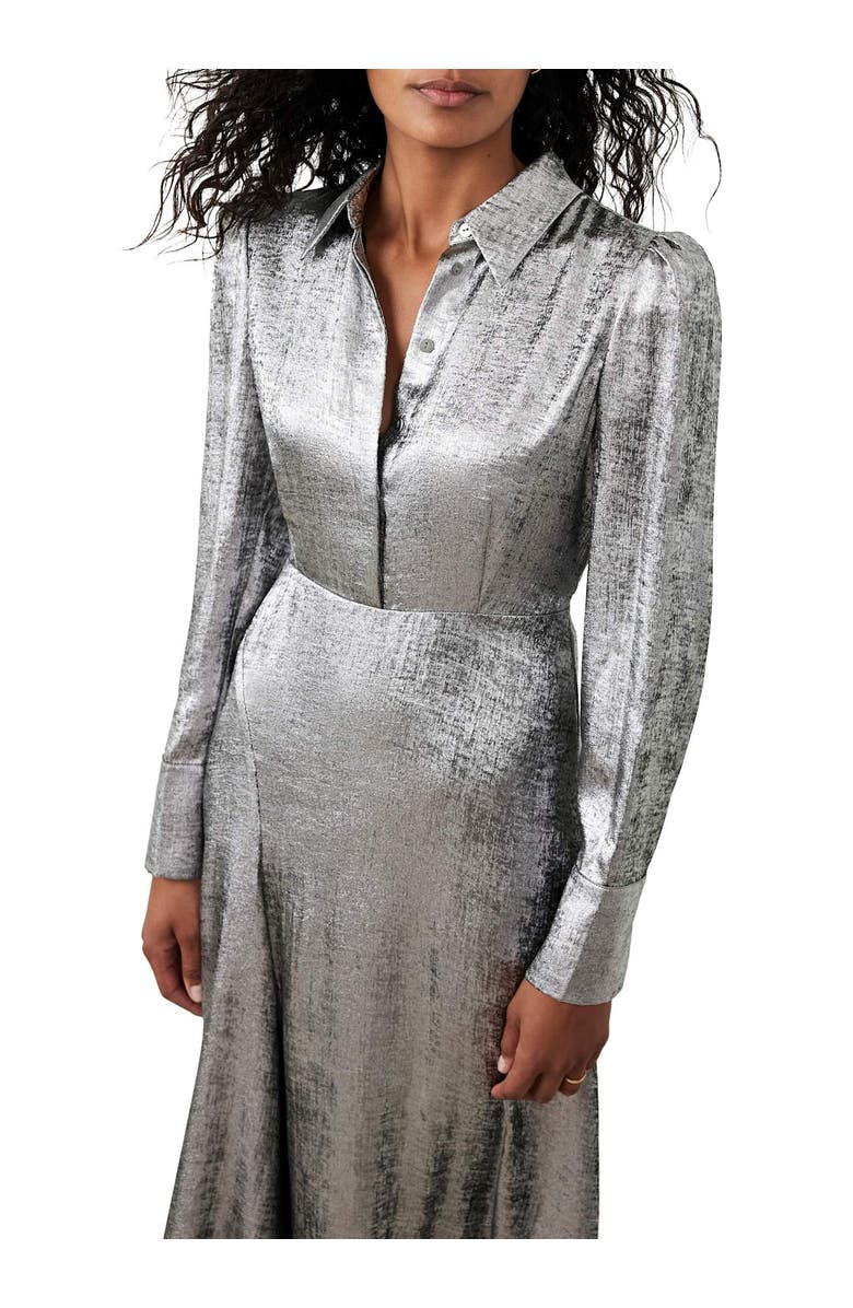 MINT VELVET Metallic Midi Shirt Dress, Alternate, color, Silver