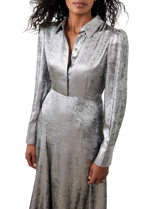 Mint Velvet Metallic Midi Shirt Dress In Gray