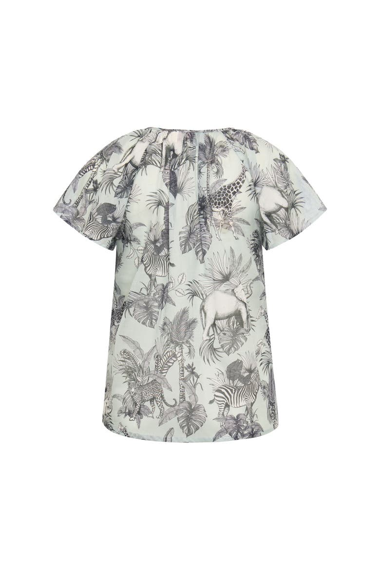 Printed Silk Blouse With Cap Sleeves, Alternate, color, Mint