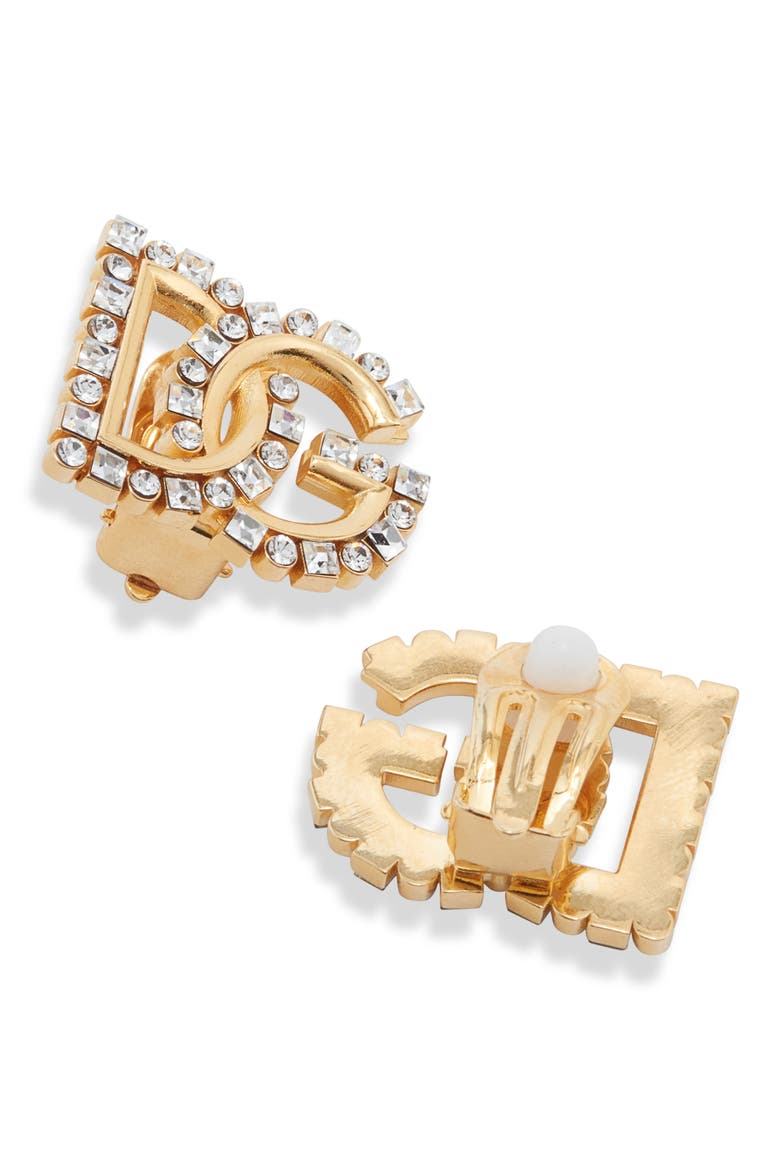 DG Logo Crystal Embellished Stud Earrings, Alternate, color, ZOO00 ORO