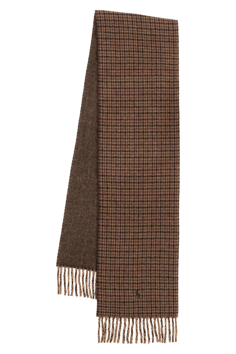 Reversible Recycled Wool Blend Scarf, Alternate, color, BROWN GUNCHECK