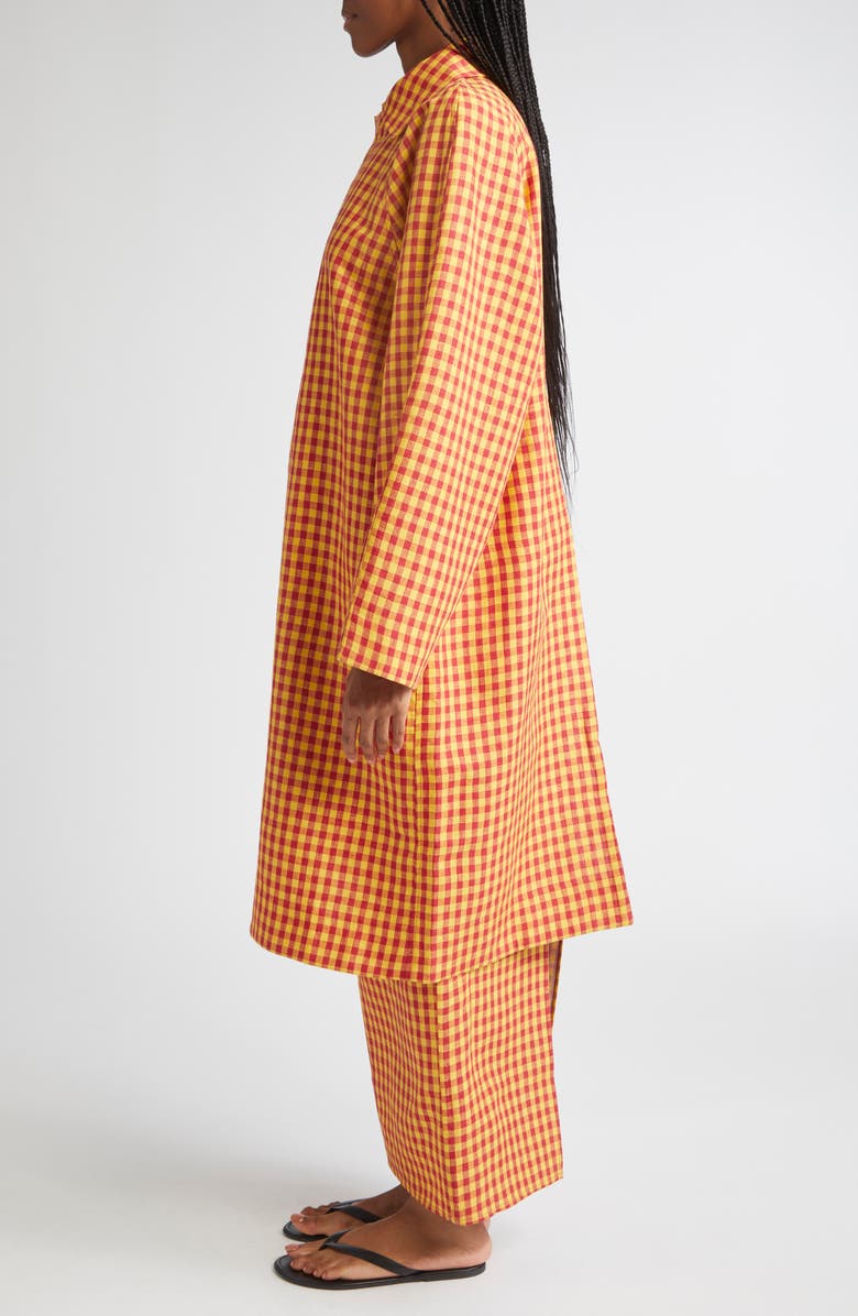 ZANKOV Hugo Asymmetric Check Linen Long Car Coat, Alternate, color, Cherry/ Yellow Multi