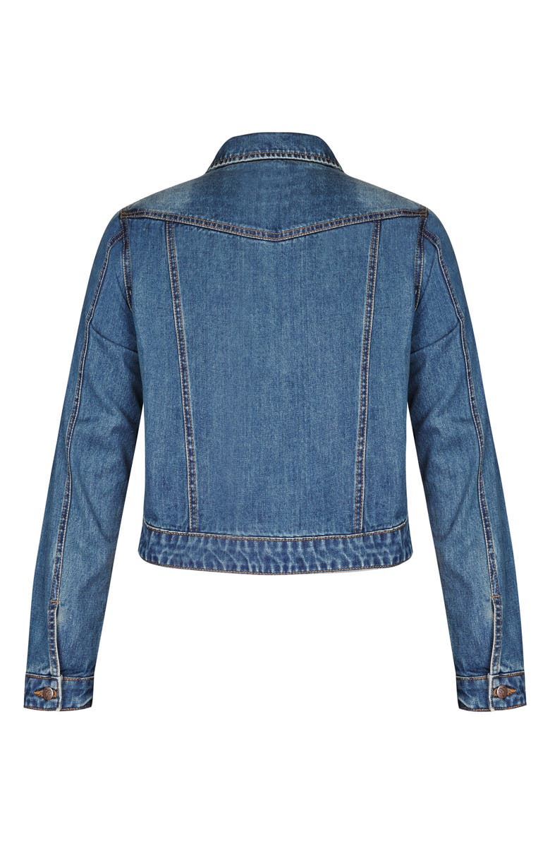 City Chic Crop Denim Jacket, Alternate, color, Denim Mid