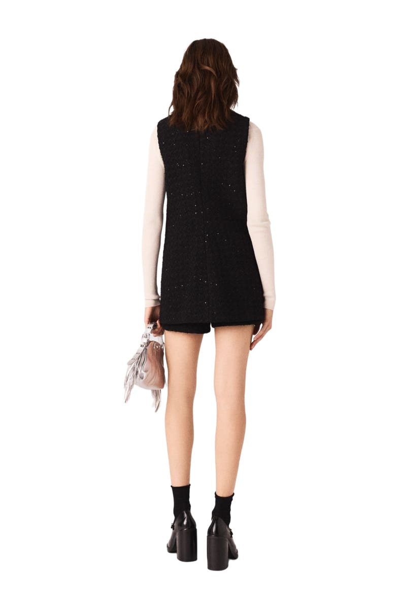 maje Tweed playsuit with rhinestones, Alternate, color, Black