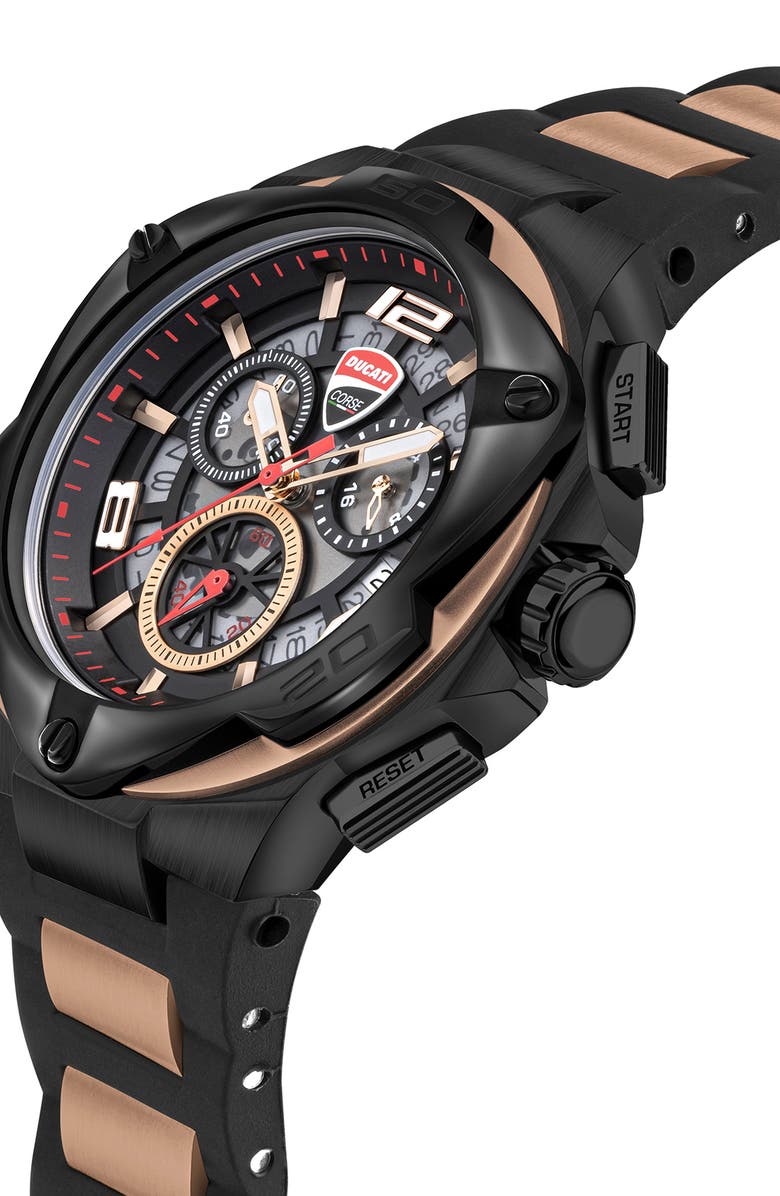Ducati Corse Motore Chronograph Silicone Strap Watch, 49mm, Alternate, color, Black Multi