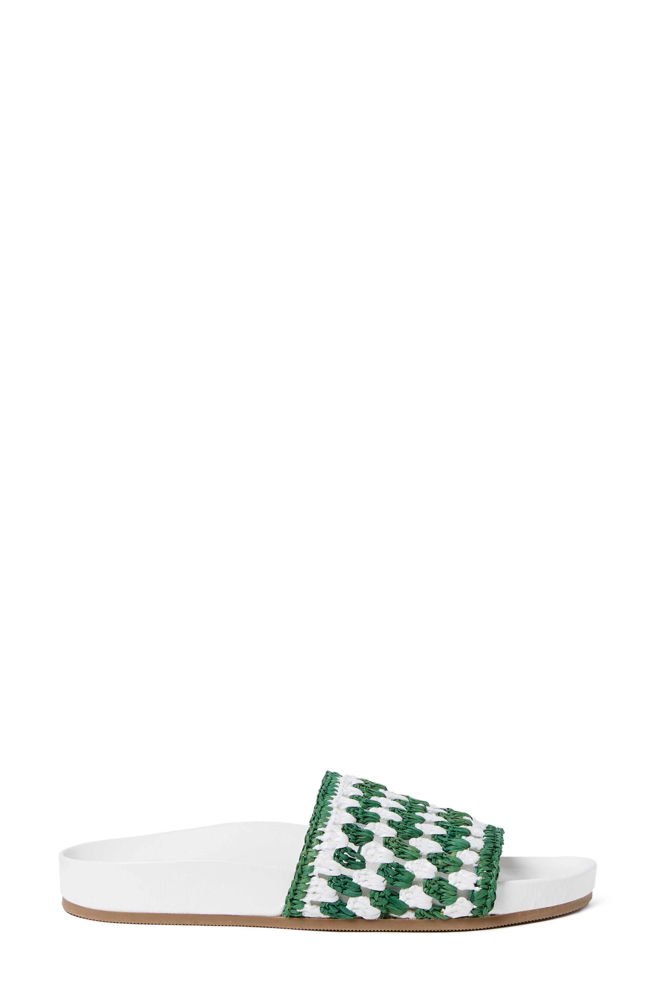 Henri Crochet Raffia Slide Sandal, Alternate, color, WHITE/ GREEN