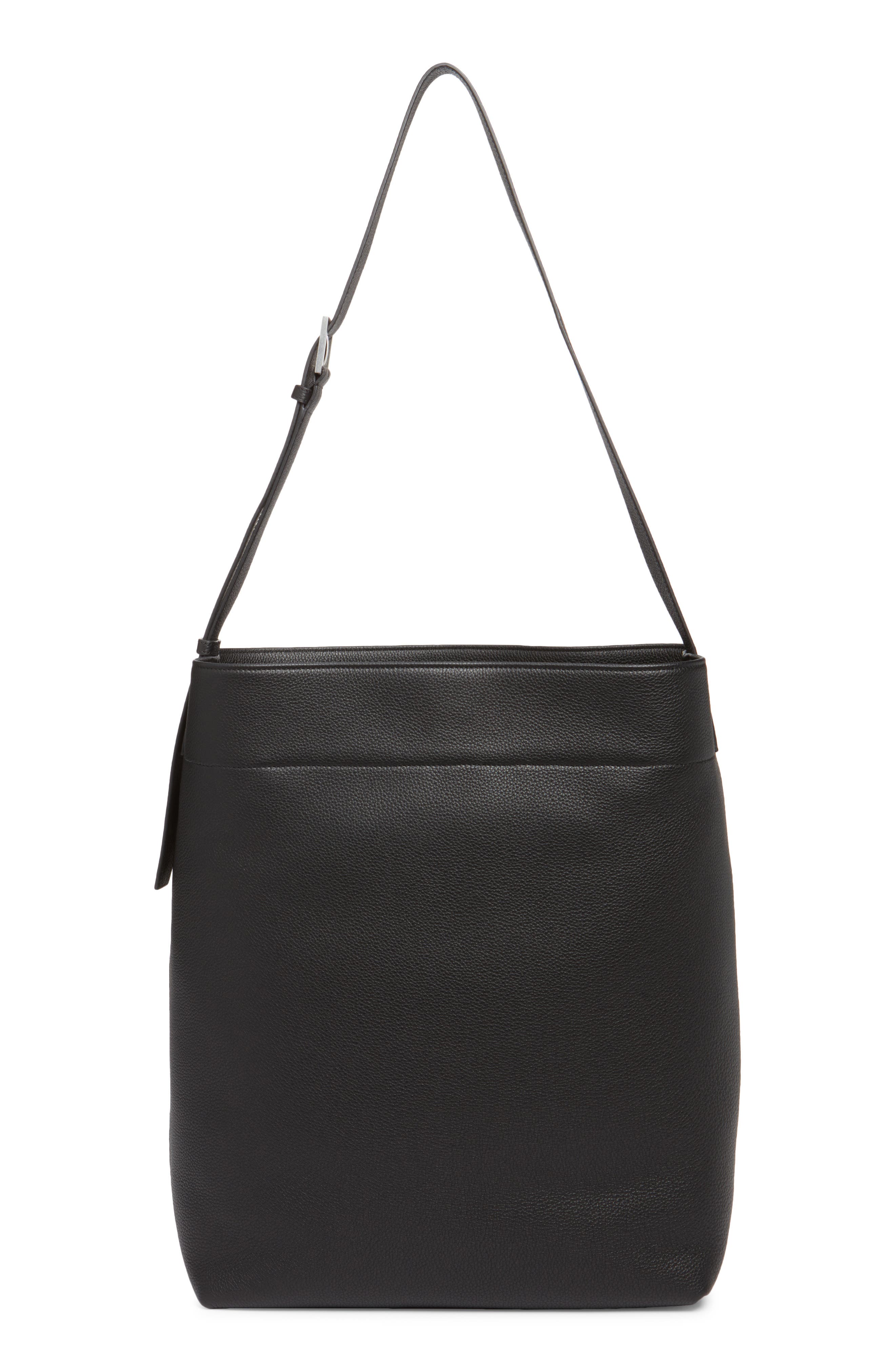 Soft Line Leather Bucket Bag, Alternate, color, NAA BLACK