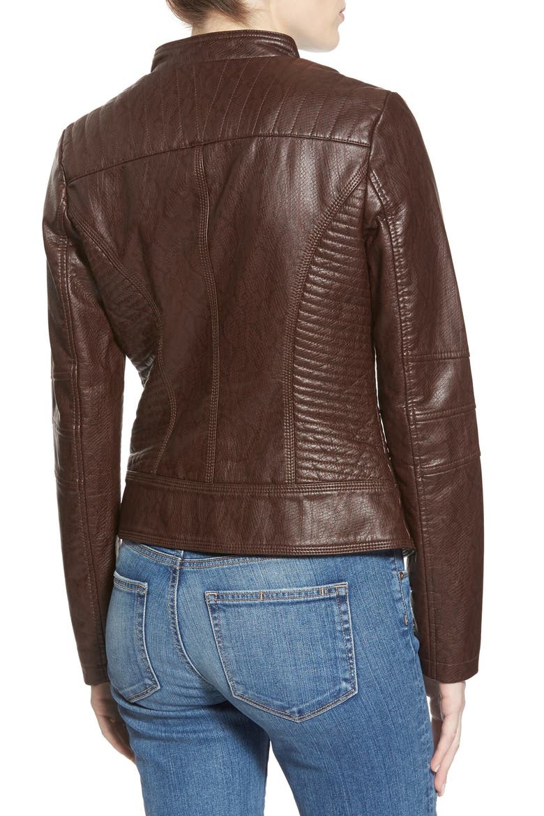 Faux Leather Scuba Jacket, Alternate, color, BROWN