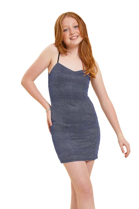 Sleeveless Glitter Fitted Dress (Big Kid)