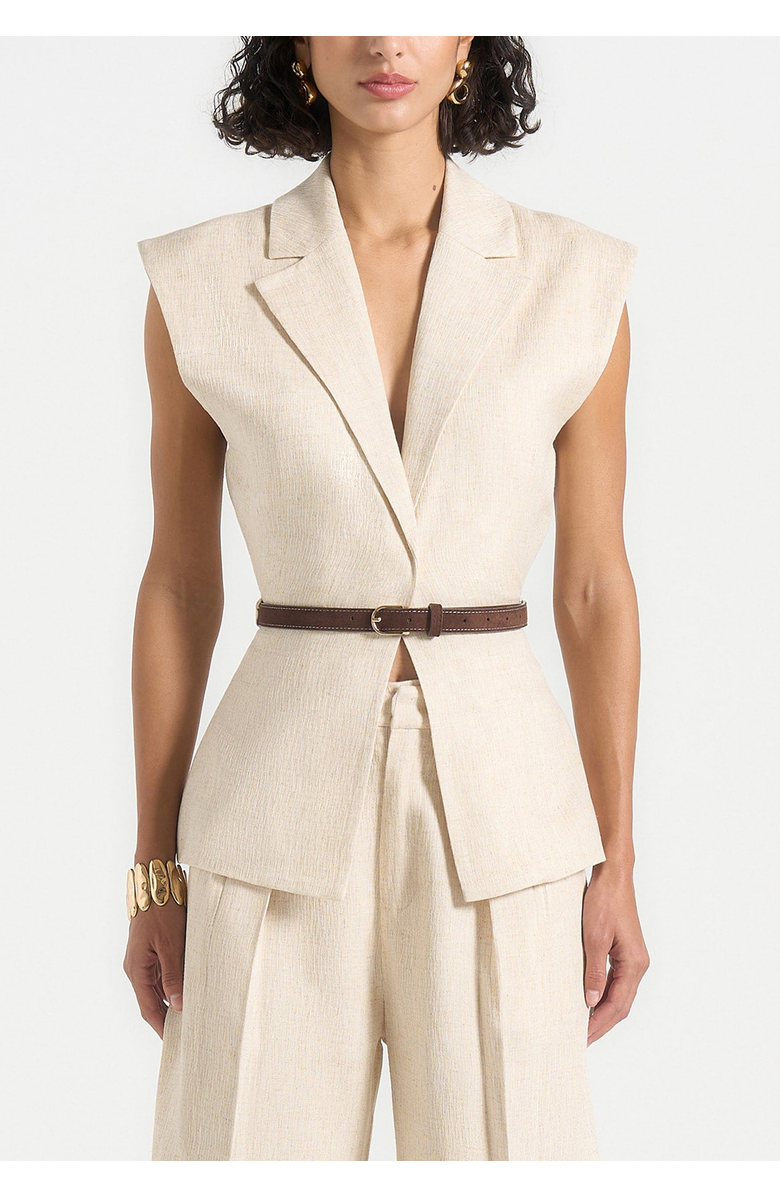 Manière De Voir Linda Linen Wide Shoulder Cinched Waistcoat, Alternate, color, Natural