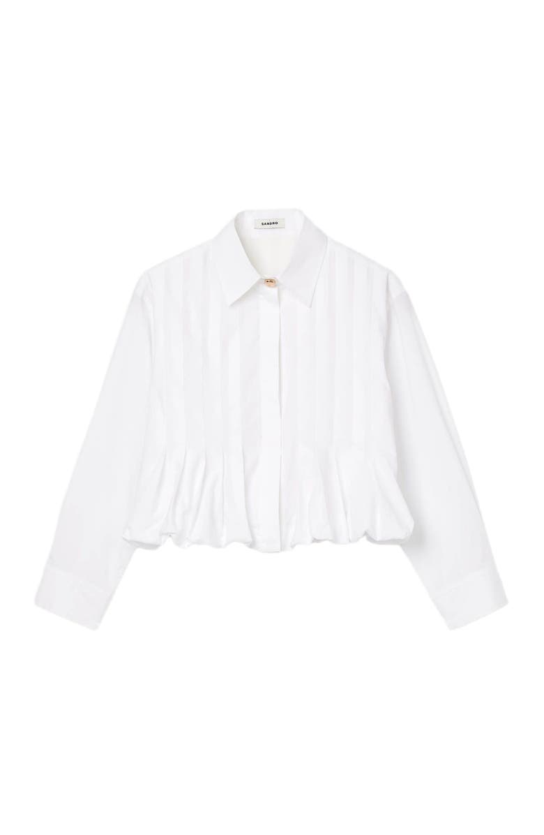 SANDRO Pleated cropped shirt, Alternate, color, White